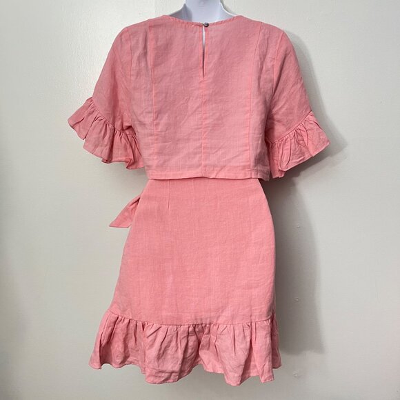 KARLIE Pink Popplin Ruffle Linen‎ Top and Wrap Skirt  Size M - Picture 5 of 7